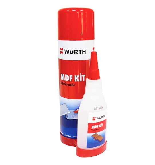 WÜRTH MDF KIT DOUBLE COMPONENT 500+100 Ml ACTIVATOR + SUPER STRONG TRANSPARENT ADHESIVE ORIGINAL PRODUCT same day in cargo
