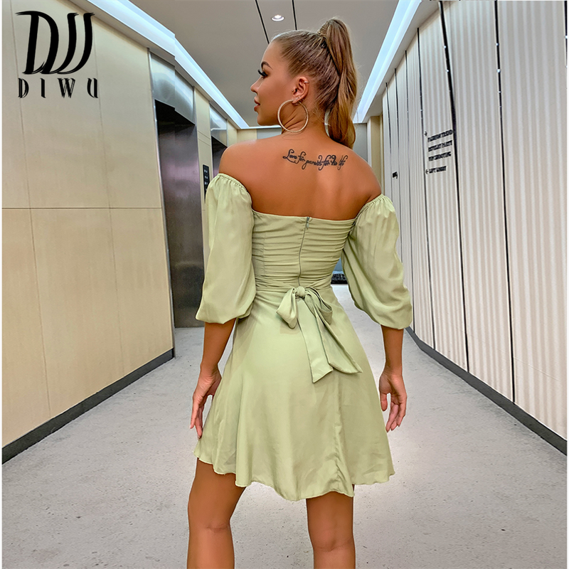 DIWU Casual Neue Lange Laterne Kurze Kleid Damen 2022 Vintage Mini Kleid Frauen Sexy Low Cut Elegante Mantel Schlanke A-linie kleid