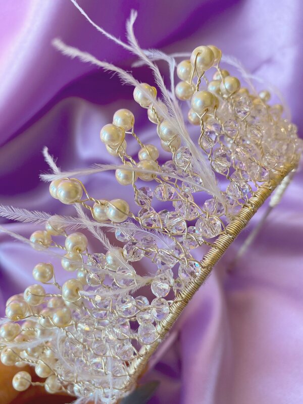 Corona da sposa con perline di cristallo perlato